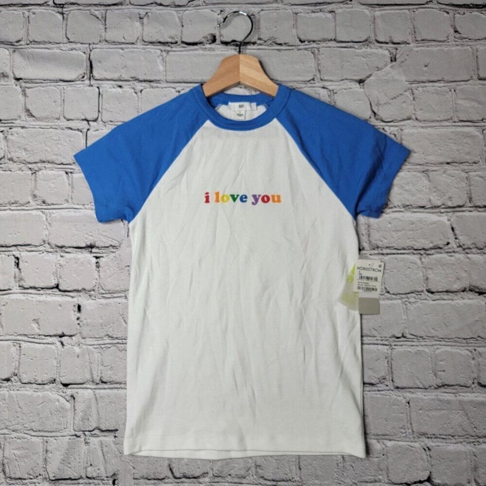 BP Organic Cotton Blend "I Love You" Short Sleeve Baseball Tshirt NWT Size S